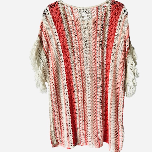 Tommy Bahama Linen Cotton Crochet Fringe Swimsuit Coverup Medium Pink White - Picture 3 of 5